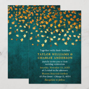 Grunge Gold und Aquamarine Hochzeit im Herbst Einladung