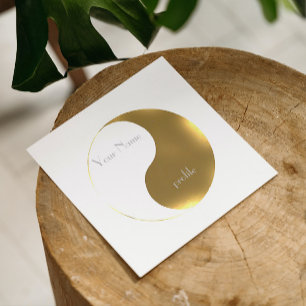 Grunge golden&weiß  Yin Yang Quadratische Visitenkarte