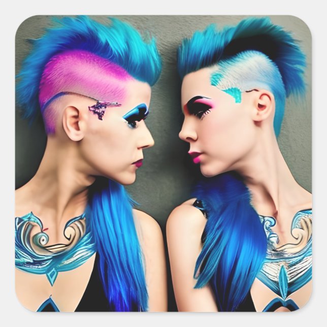 Grunge Goth Lesbian Liebe | Couple AI Art Quadratischer Aufkleber (Vorderseite)
