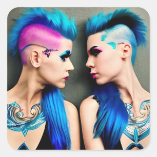 Grunge Goth Lesbian Liebe   Couple AI Art Quadratischer Aufkleber