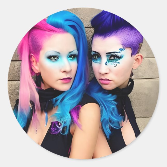 Grunge Goth Lesbian Liebe | Couple AI Art Runder Aufkleber (Vorderseite)
