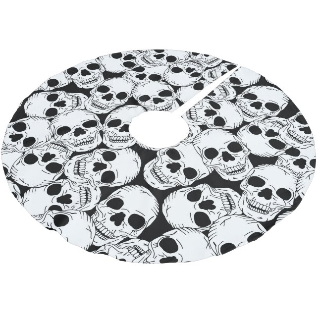Grunge Goth Skulls Halloween Gemustert Polyester Weihnachtsbaumdecke (Schrägansicht)