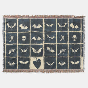 Grunge Gothic Bats & Skulls Denim Muster Decke