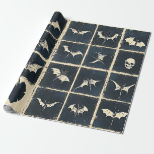 Grunge Gothic Bats & Skulls Denim Muster Geschenkpapier