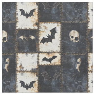 Grunge Gothic Bats & Skulls Denim Muster Stoff