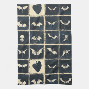 Grunge-Gotik-Fledermäuse- und Totenkopf-Denim-Must Geschirrtuch
