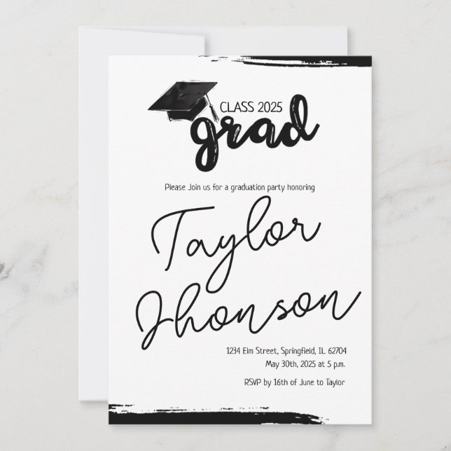 Grunge grad card with graduation hat einladung (Vorderseite)