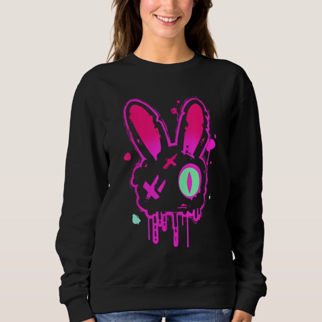 Grunge Graffiti Rabbit Pastel Goth Punk Edgy Psych Sweatshirt (Vorderseite)