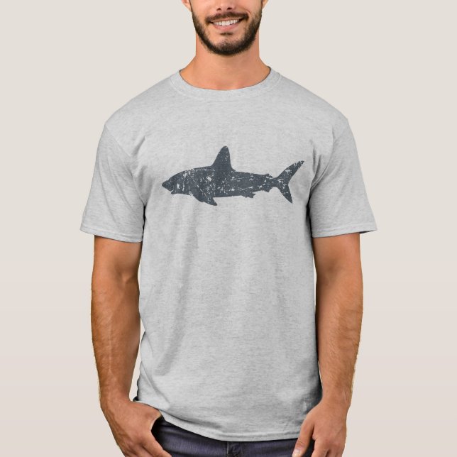 Grunge Gray Swimming Hai T-Shirt (Vorderseite)