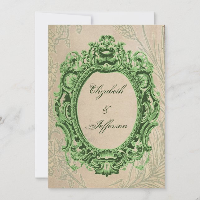 Grunge Green Vintag Frame Wedding Einladungen (Vorderseite)
