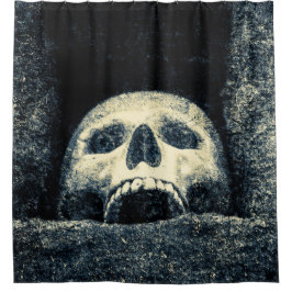 Grunge Grinning Skull in einem Schrein Duschvorhang