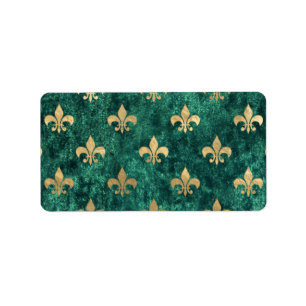 Grunge Grün Samt Fleur De Lis Mardi Gras Adressaufkleber