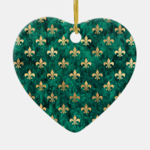 Grunge Grün Samt Fleur De Lis Mardi Gras Keramik Ornament