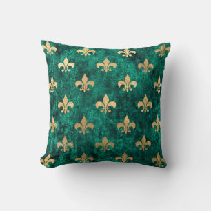 Grunge Grün Samt Fleur De Lis Mardi Gras Kissen