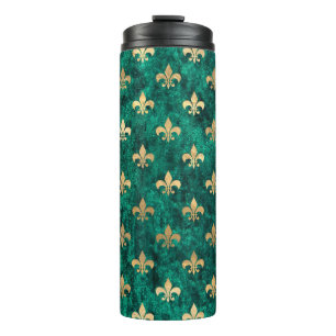Grunge Grün Samt Fleur De Lis Mardi Gras Thermosbecher