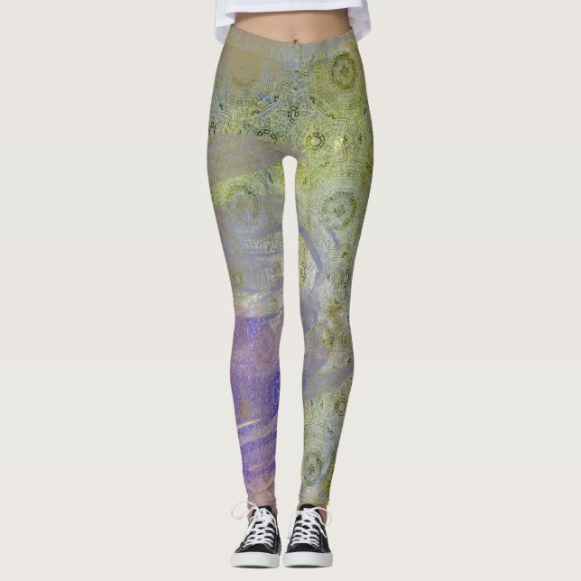 Grunge Grüne und Lila Leggings (Vorderseite)