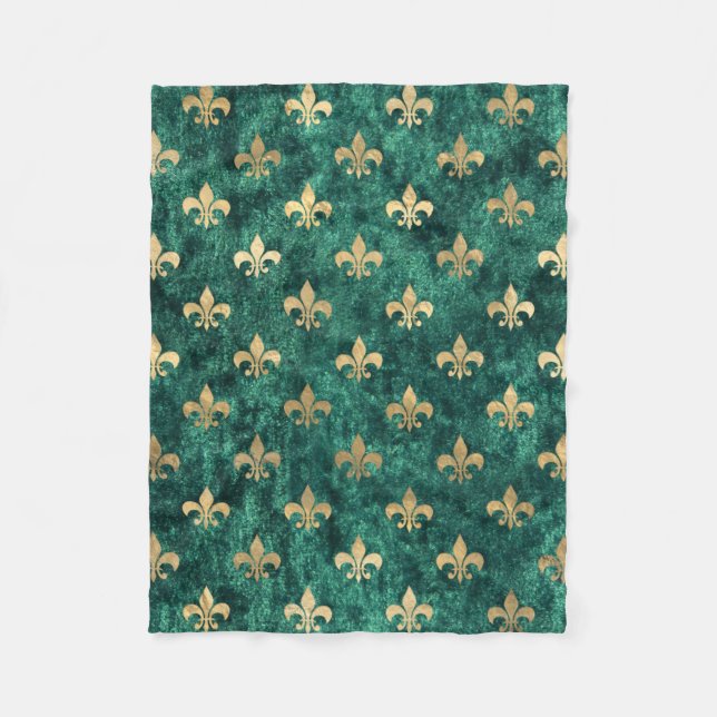 Grunge Grüne Velvet Lilie Mardi Gras Fleecedecke (Vorderseite)