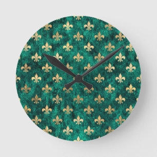 Grunge Grüne Velvet Lilie Mardi Gras Runde Wanduhr