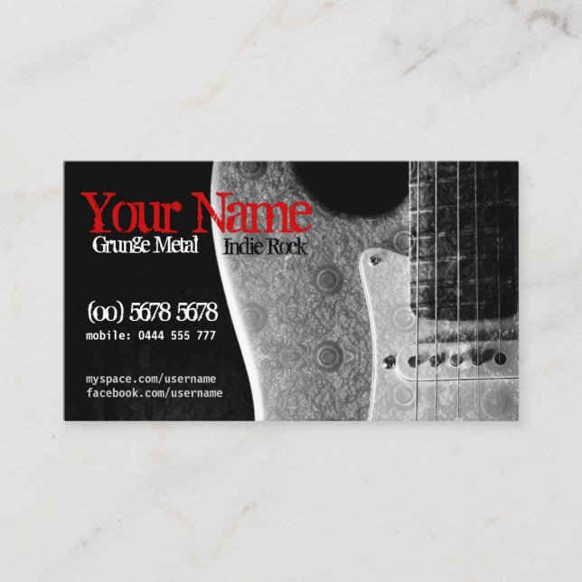 Grunge Guitar Grau/Schwarz & Rot Business Card Visitenkarte (Vorderseite)
