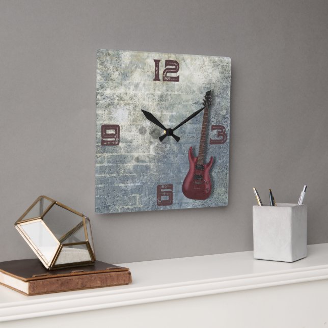 Grunge Guitare Carré Horloge murale (Bureau)