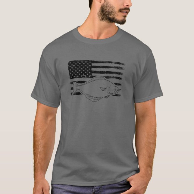 Grunge Halibut USA Distressed Plaice Sanddab Floun T-Shirt (Vorderseite)