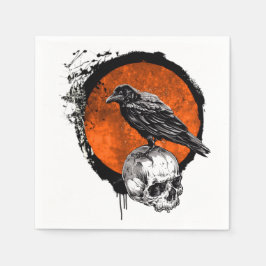 Grunge Halloween Raven & Skull Serviette
