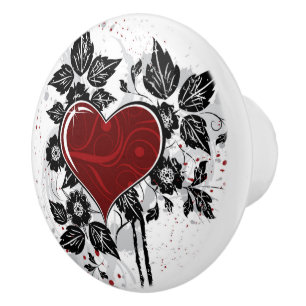 Grunge Hearts und Foliage Keramik Knob Keramikknauf