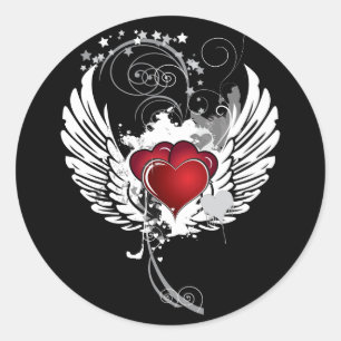 Grunge Hearts Wings Runder Aufkleber