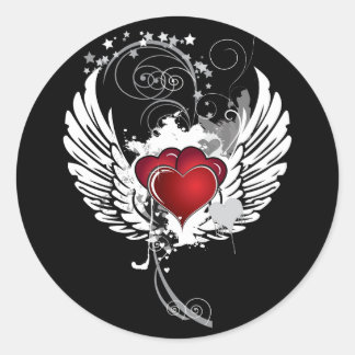 Grunge Hearts Wings Runder Aufkleber