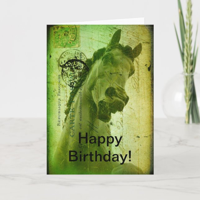 Grunge Horse Birthday Green Karte (Vorderseite)