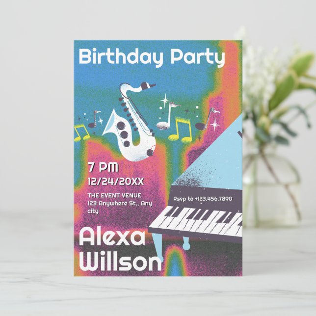 Grunge Jazz Music Geburtstag Einladung (Stehend Vorderseite)