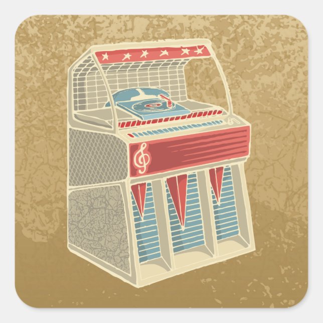 Grunge Jukebox Quadratischer Aufkleber (Vorderseite)