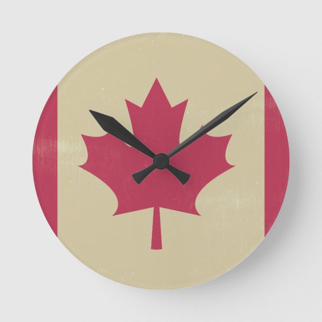 Grunge kanadische Flagge Runde Wanduhr (Vorderseite)