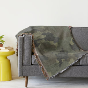 Grunge Khaki Camo Vert Tissé Lait Couvertures Jeté