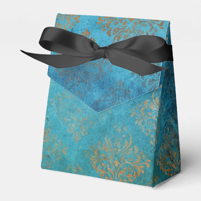 Grunge Kupfer Patina und türkisfarbene Damaske Geschenkschachtel (Vorderseite)