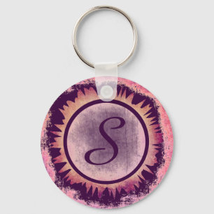 Grunge lila Blume kundenspezifische Monogramm-Schl Schlüsselanhänger