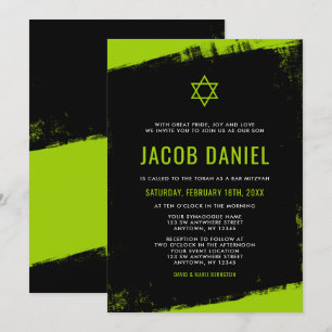 Grunge Lime Green Black Bar Mitzvah Einladungen