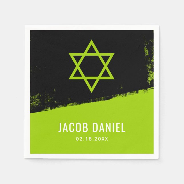 Grunge Lime Green Black Bar Mitzvah Serviette (Vorderseite)