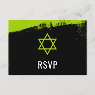 Grunge Lime Green Black Bar Mitzvah UAWG RSVP Karte