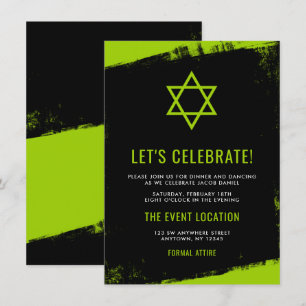 Grunge-Limoner grüner schwarzer Bar Mitzvah Einladung
