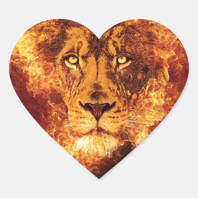 Grunge Lion Flames Herz-Aufkleber (Vorderseite)
