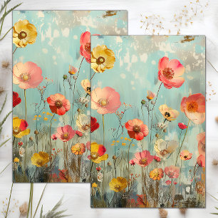 GRUNGE-LOOK DEKORIERTE FLORALE DEKUPAGE SEIDENPAPIER