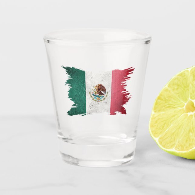 Grunge Mexico Fahne, Pinselstrich, mexikanische Fl Schnapsglas (Vorderseite)