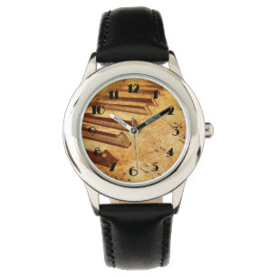 Grunge Music Sheet Piano Keys Armbanduhr
