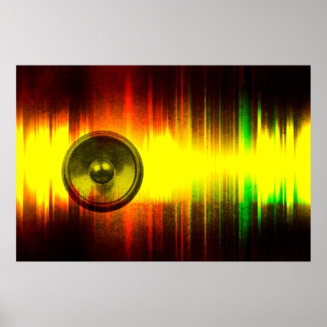 Grunge-Musik-Lautsprecher mit Schallwellen Poster (Vorne)