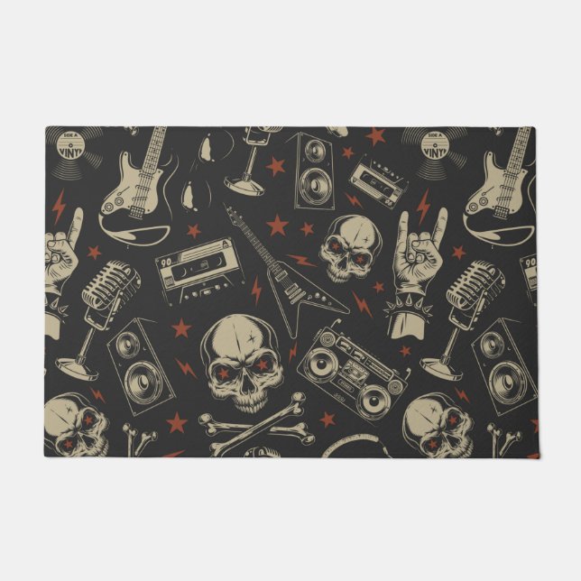 Grunge-Musik-Schädelkreuz Fußmatte (Vorderseite)