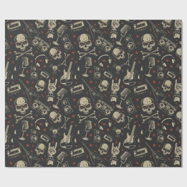 Grunge-Musik-Schädelkreuz Geschenkpapier (Flach)