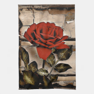 Grunge Not leidendes Barholz Rustikale Rote Rose Handtuch