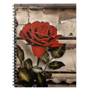 Grunge Not leidendes Barholz Rustikale Rote Rose Notizblock