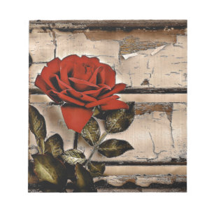Grunge Not leidendes Barholz Rustikale Rote Rose Notizblock